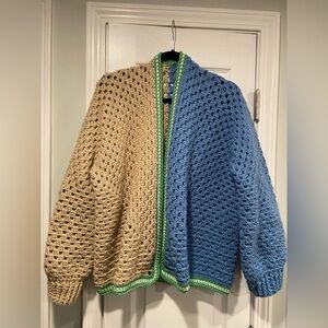 Handmade Crochet Granny Square One Size Cozy Cardigan Boho Chunky Knit Sweater